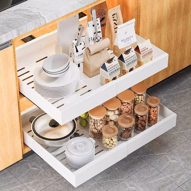 FORGEVIO 2x Extendable Pull Out Cabinet Organisers in White