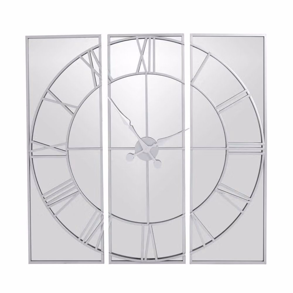 Wyld Haus Oversized Square Mirrored Wall Clock with Skeleton Roman Numerals in Silver, W: 110 cm, H: 112 cm, D: 1 cm – 2