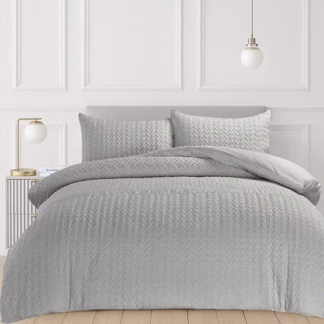 Velosso Modern Grey 3D Embossed Pattern Winter Duvet Set with Pillowcase, W: 90 cm, L: 200 cm