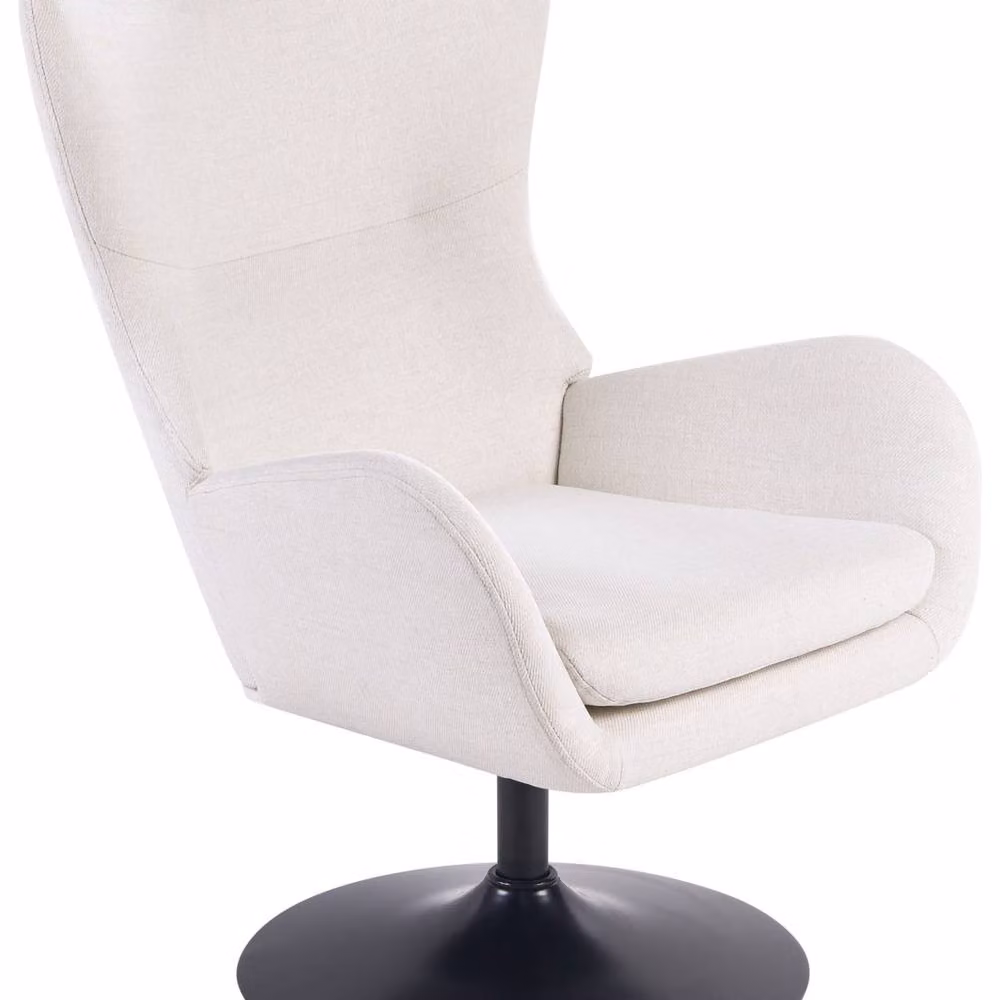 Wyld and Coco White Fabric Wingback Armchair with 360 Degree Swivel and Black Metal Base, W/D/H: 70 x 78 x 96 cm – 2