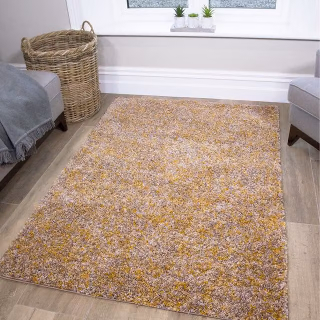 The Rug House Mustard and Beige Mottled Shaggy Area Rug, W: 110 cm, D: 60 cm