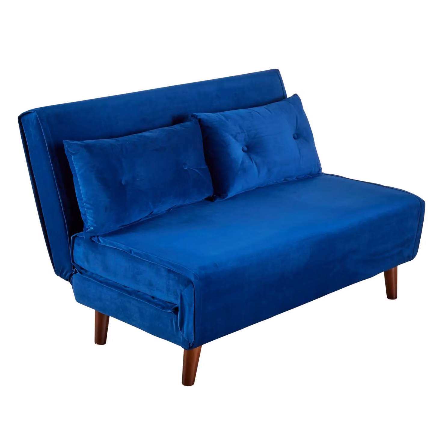 Home Source Blue Velvet Double Sofa Bed with Wooden Legs and Two Pillows – 5