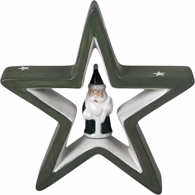 Four Candle Green and White Ceramic Star Christmas Tabletop Decoration – 1