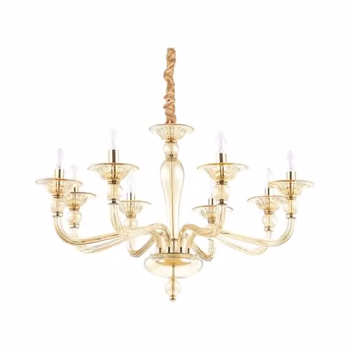 Ideal Lux Danieli SP8 Amber Suspended Glass Pendant Light in Gold and Brass