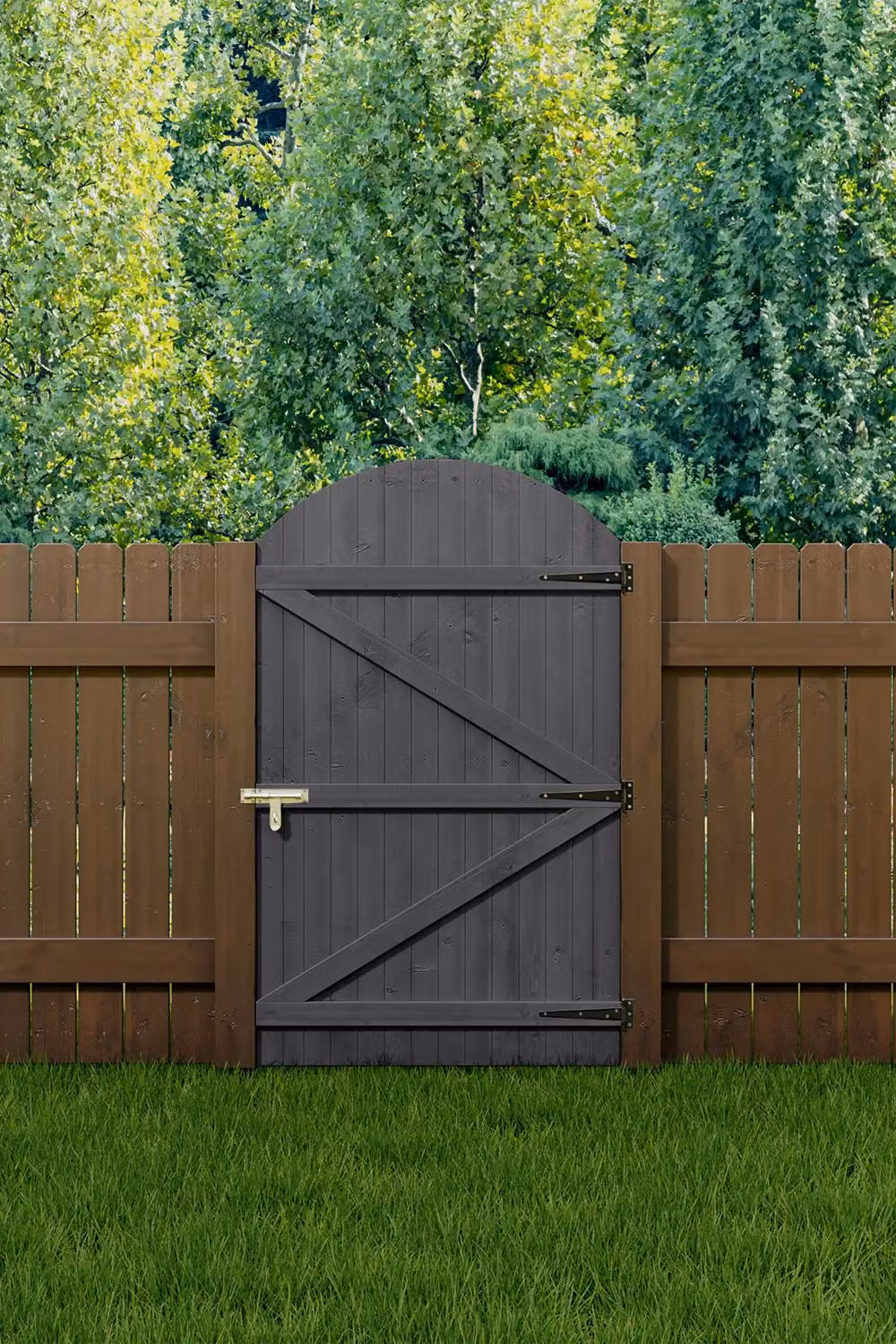 Living and Home Semi Braced Arch Top Wooden Garden Swing Gate in Grey, W/H: 90 x 150 cm – 2