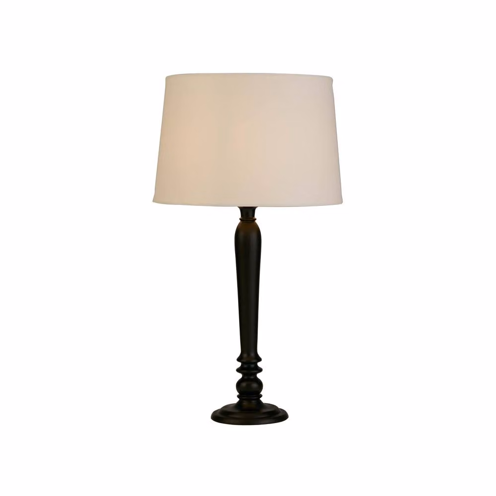 Lighting Collection Black Spindle Table Lamp with Ivory Linen Shade – 2