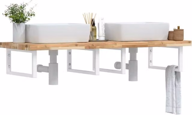 Berkfield Home Wall Mounted Basin Shelf in Brown Acacia Wood and Steel