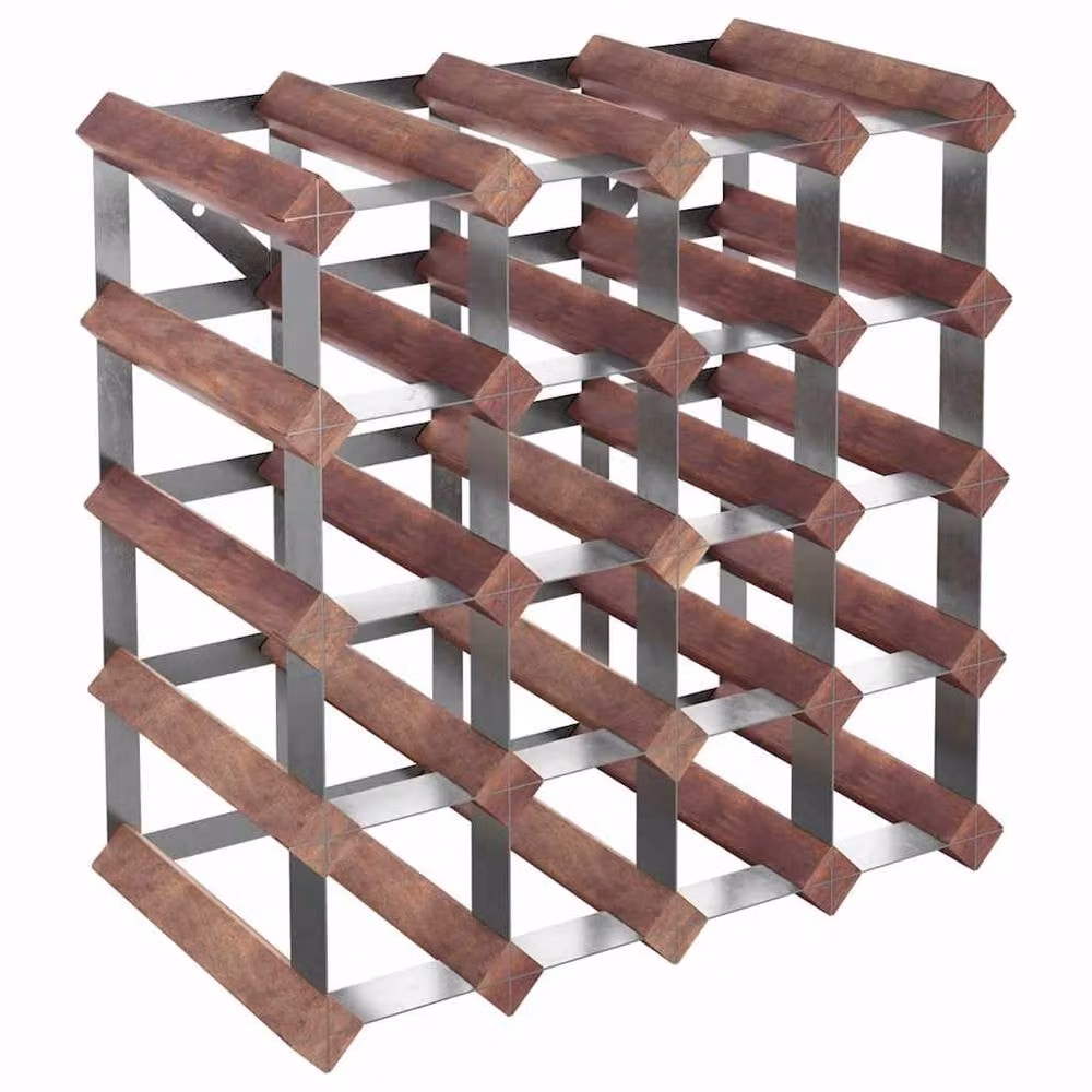 Berkfield Home Beautiful Industrial Wall Mounted Wine Rack for 20 Bottles in Brown Solid Pine Wood and Metal, W/D/H: 41.5 x 22.5 x 22.5 cm – 3