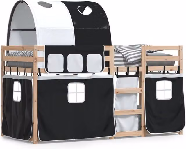 Berkfield Home Solid Wood Pine Bunk Bed in White and Black, W: 80 cm, L: 200 cm – 1