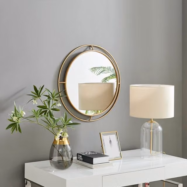 FurnitureboxUK Evie Gold Round Art Deco Wall Mirror, Diameter: 66 cm