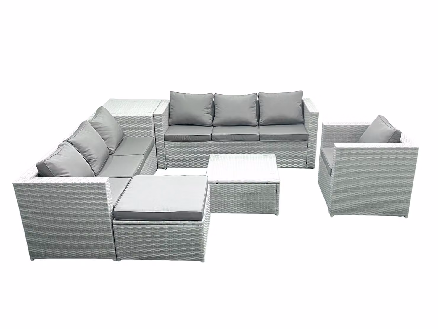 Fimous Light Grey PE Rattan Garden Furniture Set with 3-Seater Sofa, Armchair, Coffee Table and Ottoman – 2