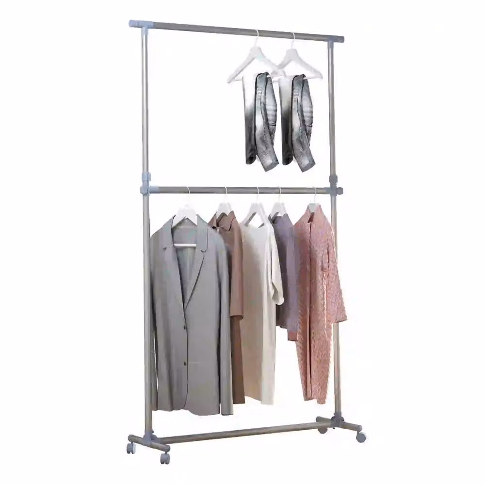 Pirlo Plush Industrial Heavy Duty Adjustable Metal Clothes Rail on Wheels in Grey – 2