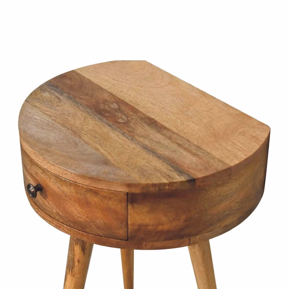 Wyld Haus Parma Mini Circular Bedside Table in Brown Oak and Mango Wood – 3