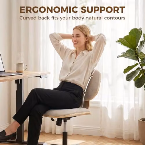 HOMCOM Grey Fabric Home Office Task Chair with 360 Degree Swivel and Adjustable Height – 3