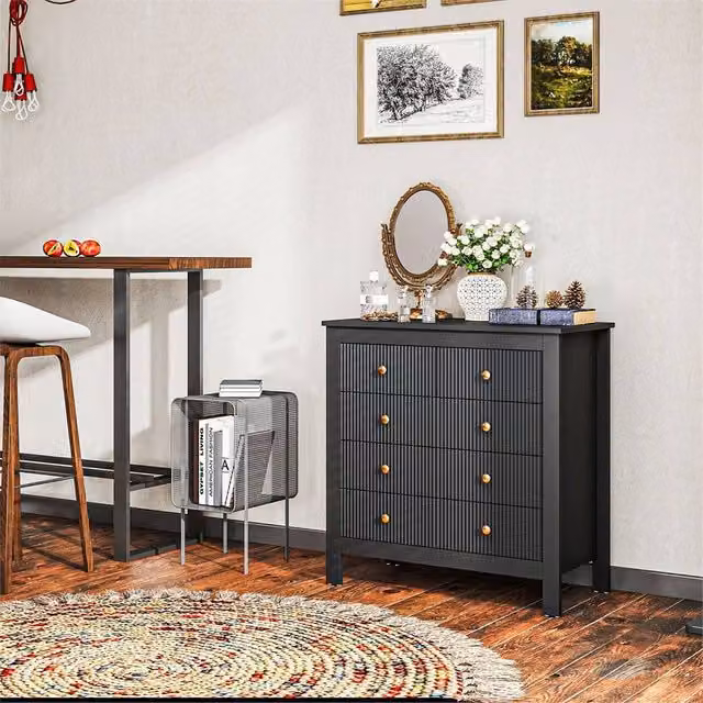EONLION Modern 5 Drawer Black Bedroom Chest of Drawers with Gold Accents, Width: 100 cm – 1