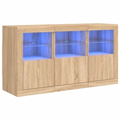 vidaXL Modern Sideboard with Integrated LED Lights in Sonoma Oak, W: 123 cm, D: 37 cm, H: 67 cm