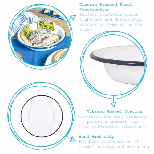 Argon Tableware White and Blue Enamel Deep Bowls, Pack of 12, Diameter: 19 cm