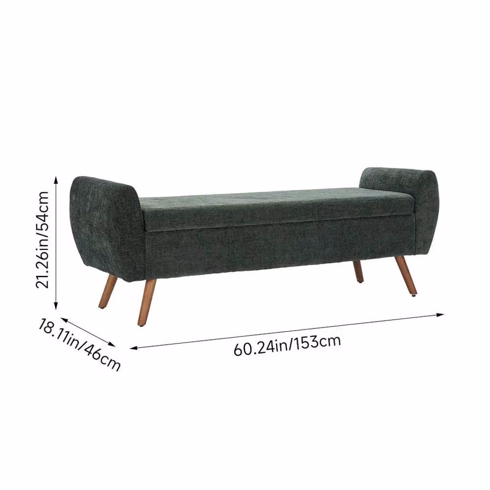 KORVIXA Green Fabric Storage Ottoman Bench, W/D/H: 152.4 x 45.72 x 53.34 cm – 2