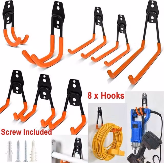 Nordara 8x Heavy Duty Steel Garage Utility Hooks in Orange, W: 52 cm, H: 1000 cm