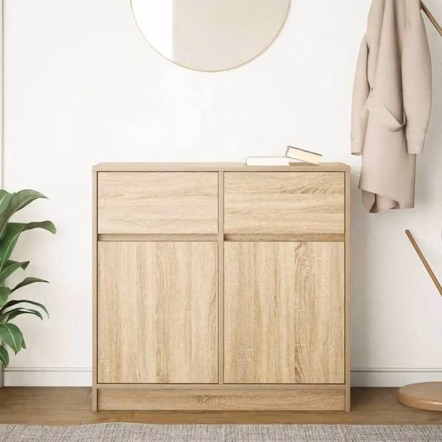 Berkfield Home Sonoma Oak Sideboard with Drawer in Beige, W/D/H: 80 x 34 x 76 cm – 1