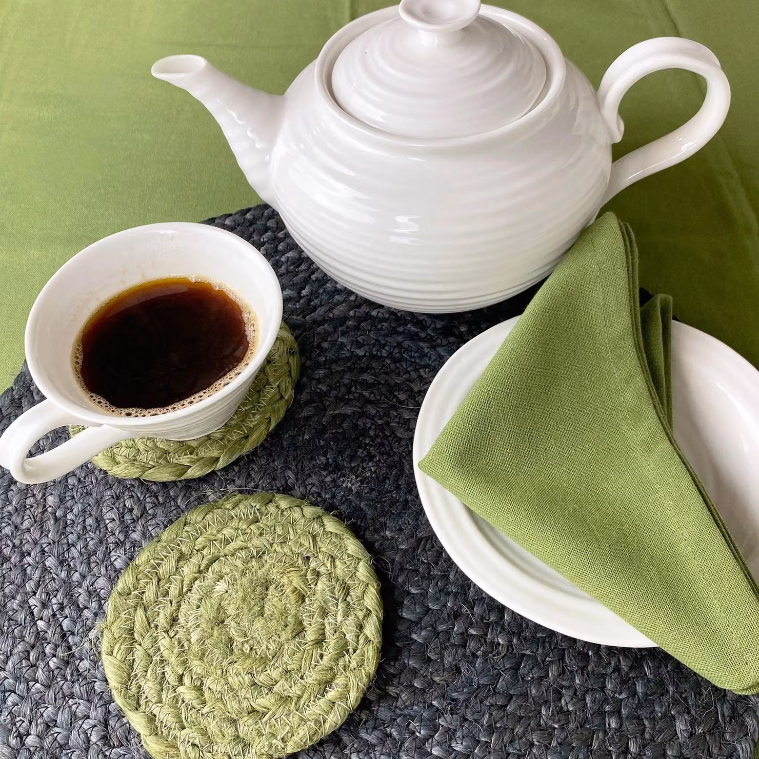 Esselle Ure Round Jute Rope Coasters, 4 Pack, Green – 3