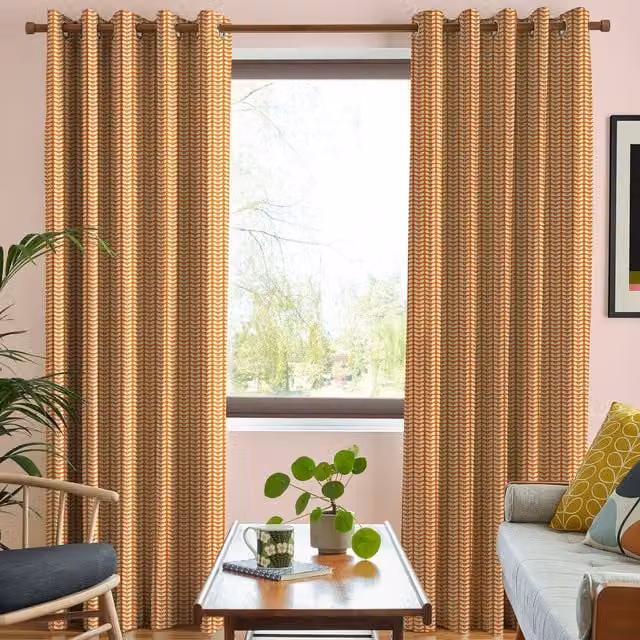 Orla Kiely Tiny Stem Made to Measure Blackout Eyelet Curtains in Tomato Red and Orange Cotton