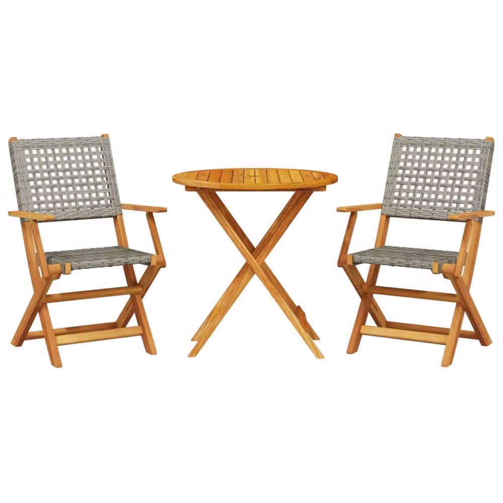 Berkfield Home Beautiful 3 Piece Grey Poly Rattan and Acacia Wood Bistro Set – 3