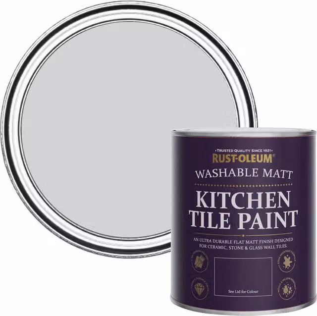 Rust-Oleum Water-Based Kitchen Tile Paint in Matt Finish, Lilac Rhapsody Purple and Grey, 0.75 l – 1
