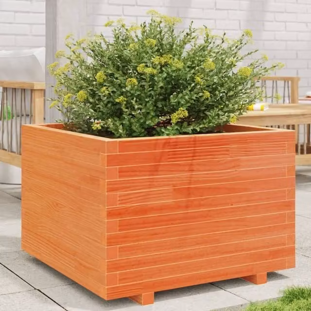 Berkfield Home Wooden Garden Planter Tub, Brown, W: 70 cm, D: 70 cm, H: 49.5 cm