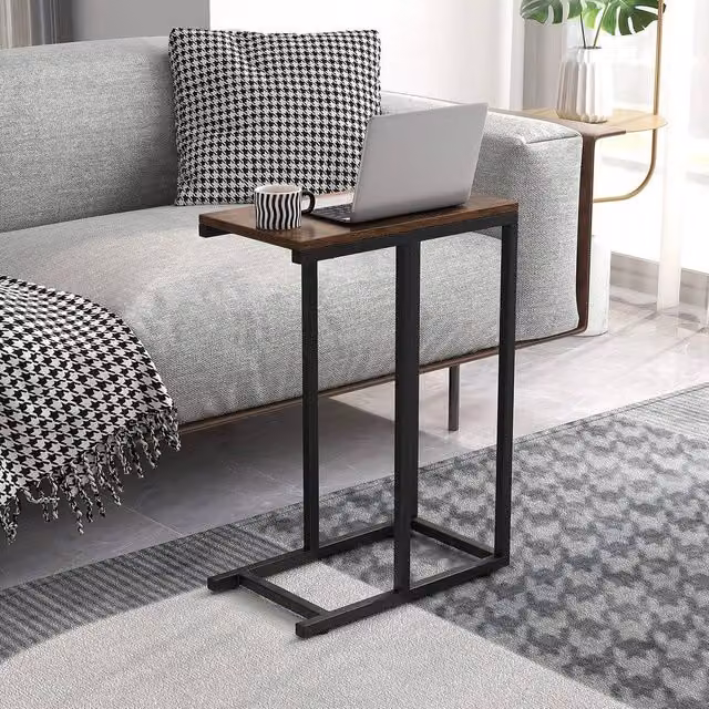 KORVIXA C-Shaped Sofa Side Table in Brown, Height: 64 cm, W/D/H: 100 x 100 x 64 cm – 1