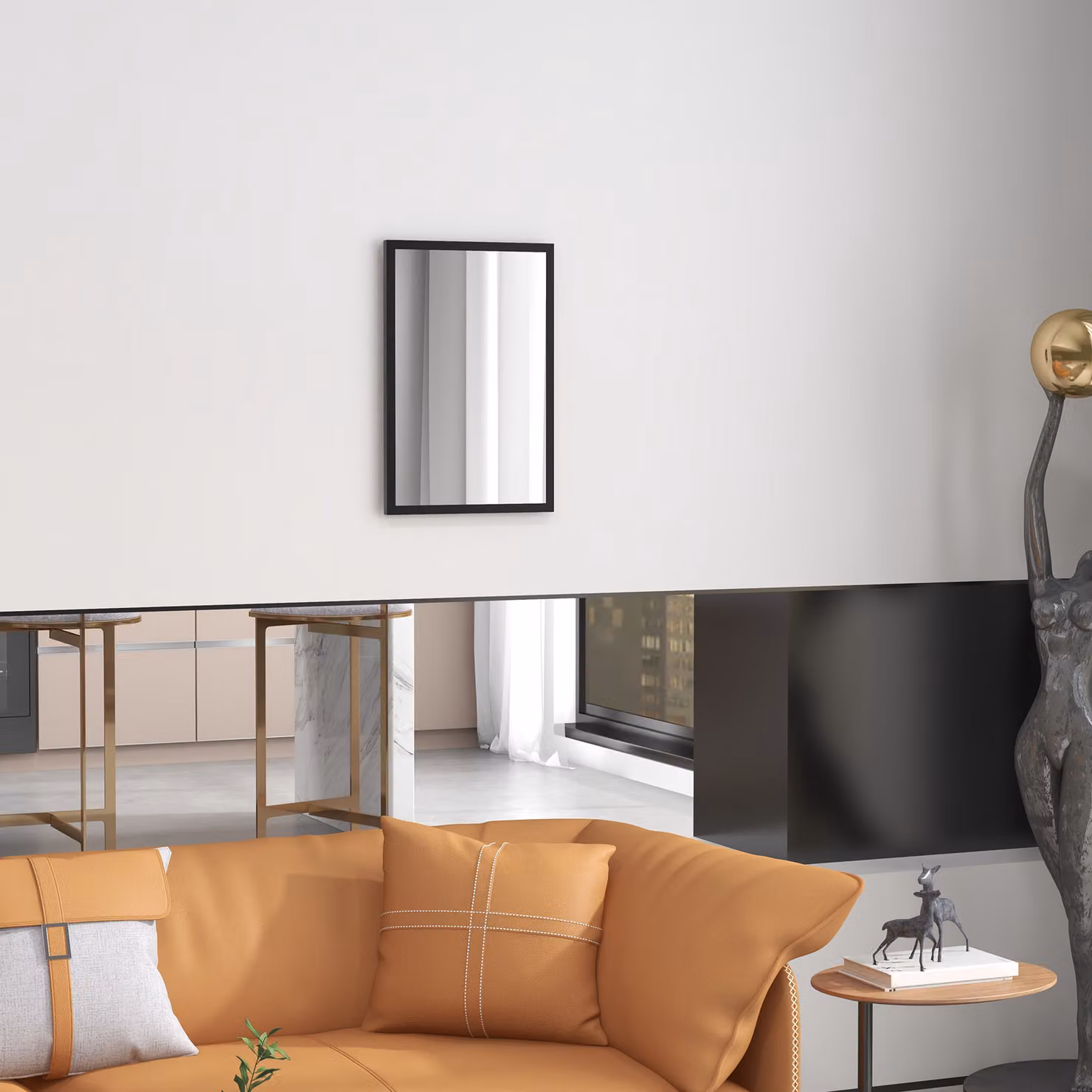 HOMCOM Modern Rectangular Wall-Mounted Glass Mirror, Black, W: 60 cm, H: 40 cm – 5