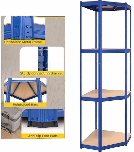 EONLION Blue Metal Corner Garage Storage Unit with Adjustable Shelves W/D/H: 100 x 100 x 200 cm