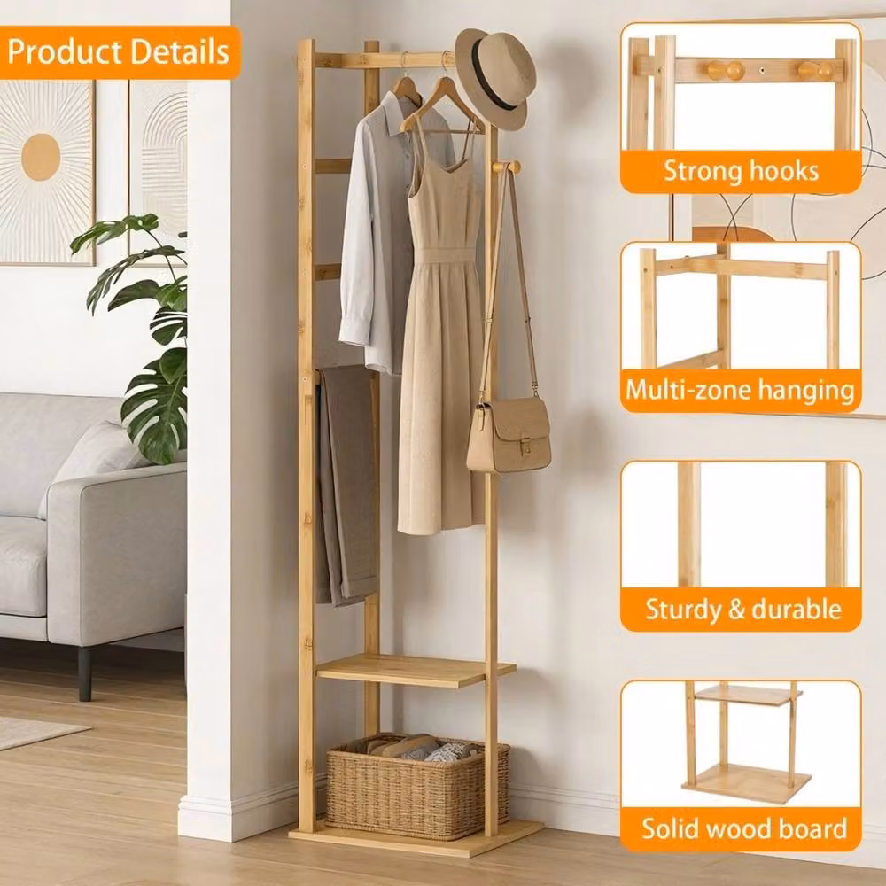KORVIXA Brown Wood Freestanding Coat Tree and Hat Hanger Rack – 4