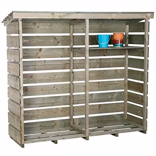 Charles Bentley FSC Mixed Spruce Wood Large Garden Log Store in Natural Brown, W/D/H: 177 x 152 x 53.5 cm – 3