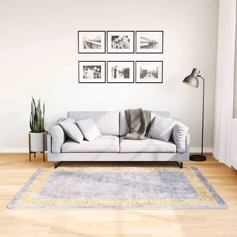 Berkfield Home Washable Round Grey Anti Slip Polyester Rug, Diameter: 120 cm