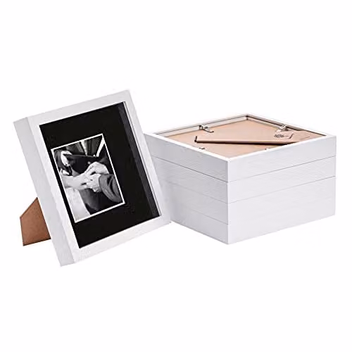 Nicola Spring 5 Piece Square 3D Shadow Box Photo Frame Set in White and Black with Glass Aperture