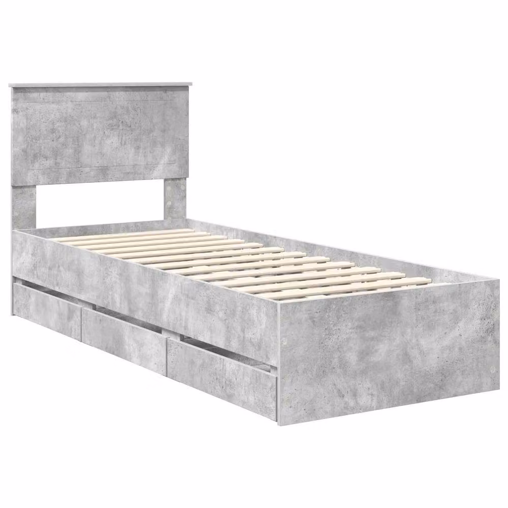 Berkfield Home Modern Bed Frame with Drawer in Concrete Grey, Engineered Wood, W: 75 cm, L: 190 cm – 2