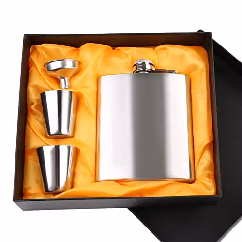 KAV Silver Stainless Steel 8oz Hip Flask Set with Gift Box, Funnel and 2 Shot Cups – 2