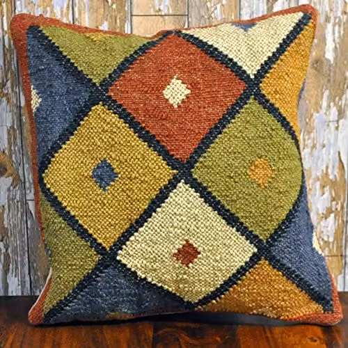 AcaciaHome Multicolour Traditional Aztec Ethnic Kilim Square Cushion with Filler, W/D/H: 40 x 40 x 40 cm