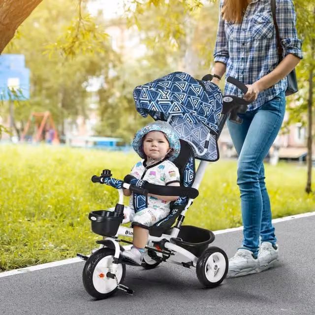 HOMCOM Foldable Tricycle with Seat Harness in Blue