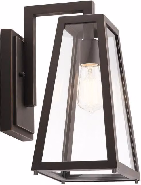 Kichler Delison Outdoor Wall Lantern in Rubbed Bronze and Brown, IP44 Rated – 1