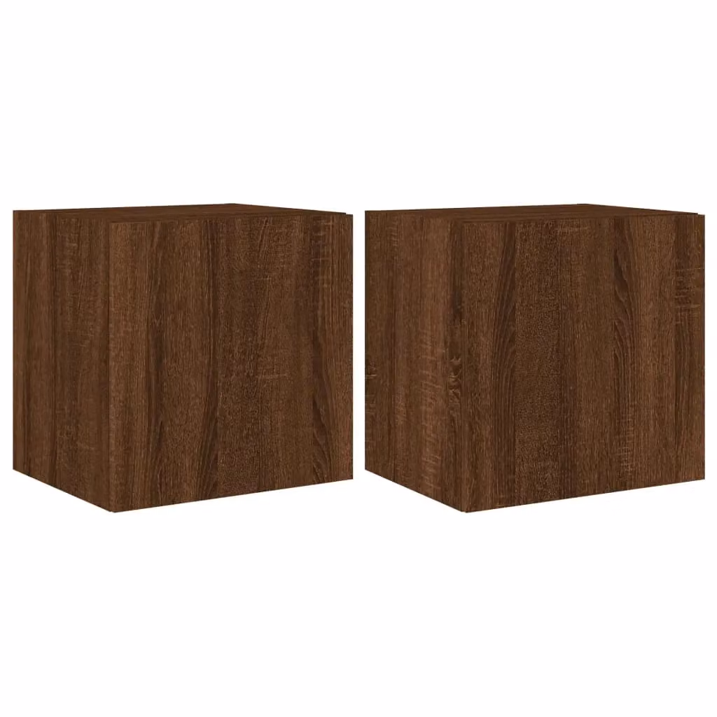 Berkfield Home Modern Wall Mounted TV Cabinets with Integrated LED Lights, 2 Piece Set, Brown Oak, W/D/H: 40.5 x 35 x 40.5 cm – 2