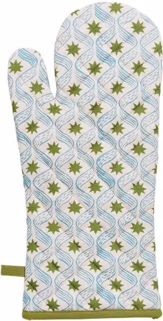 Land & Shore Stella Single Cotton Oven Glove in Green, Turquoise and Multicolour with Hanging Loop
