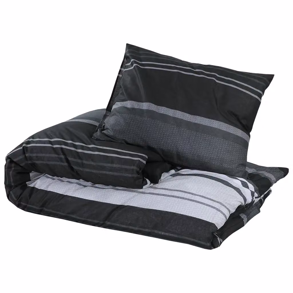 Berkfield Home Striped Cotton Duvet Cover and Pillowcase Set in Black and White, W: 260 cm, D: 240 cm, H: 240 cm – 3