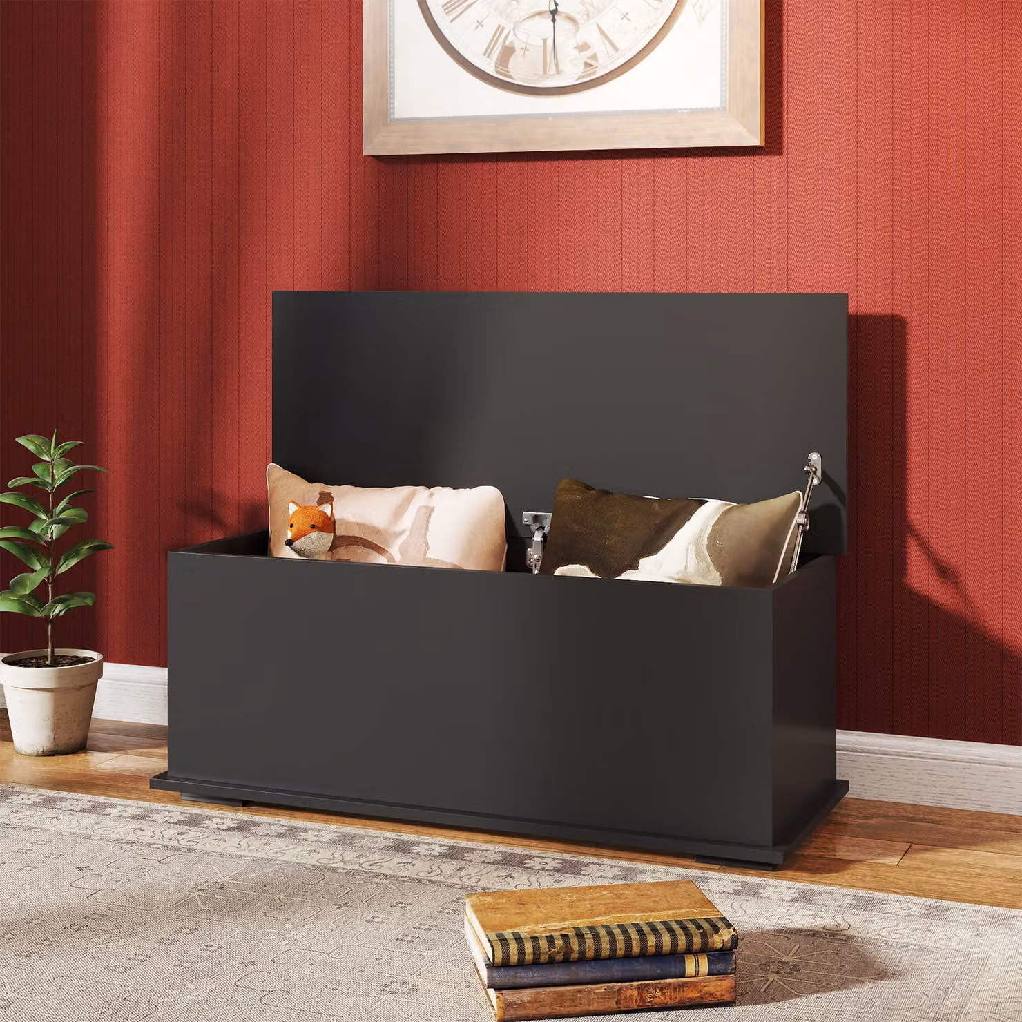 HOMCOM Black Wooden Storage Bench and Seating Ottoman with Soft-Close Lid, W/D/H: 100 x 60 x 40 cm – 2
