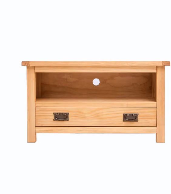 Cabinet Bits Lugo Waxed Pine 1 Drawer TV Cabinet in Light Brown with Brass Drop Handle – 2