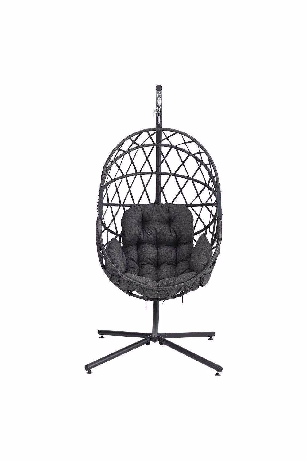 Garden Sanctuary Freestanding Woven Outdoor Hanging Chair with Cushion in Dark Grey – 3