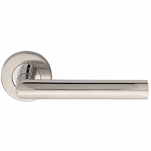 Loops Pair of Straight Mitred Bar Handles on Round Rose in Polished Stainless Steel with Concealed Fixings