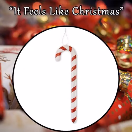 VFM e-Store Red Glitter Striped Candy Cane Christmas Tree Hanging Ornament, Height: 40 cm – 7
