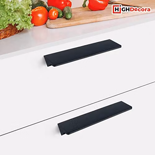 highdecora V Style Profile Pull Bar Handle for Kitchen Cabinets and Wardrobes, Matt Black Aluminium, Pack of 2 – 2